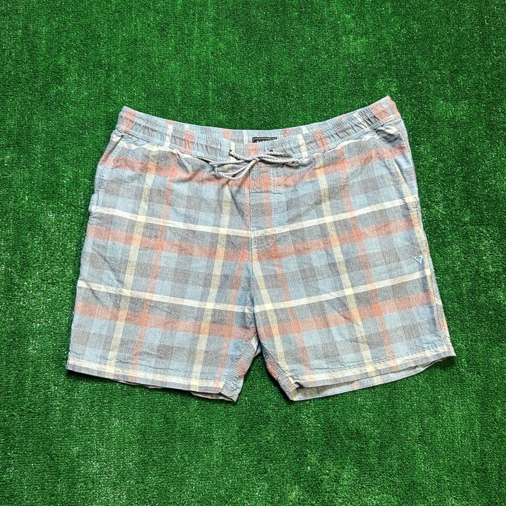 Vissla Surf Coastal Men Plaid Cotton Shorts XXL Blue Orange